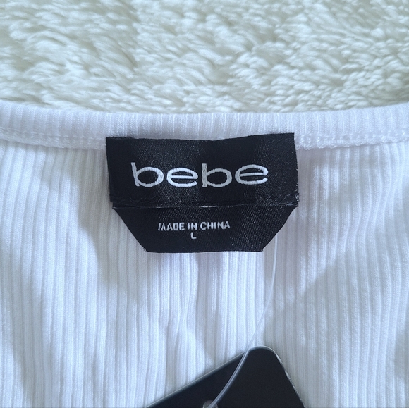 bebe White Ribbed Top with Clear Rhinestones💎 - NWT - Picture 5 of 15